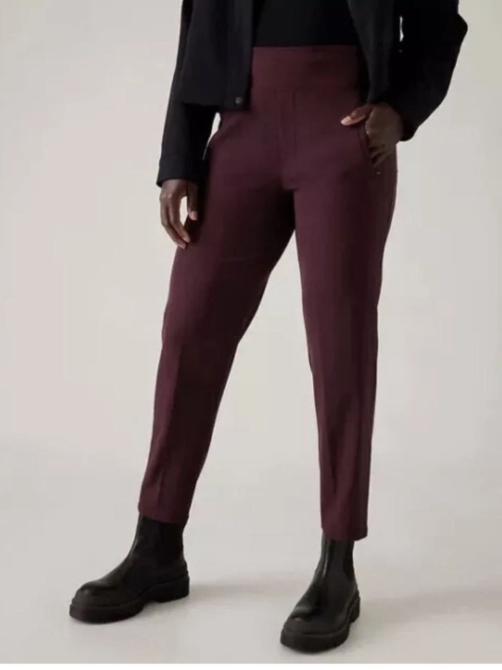 Athleta Endless Satin Side Stripe Pant Spiced Cabernet Casual Women’s Size 4